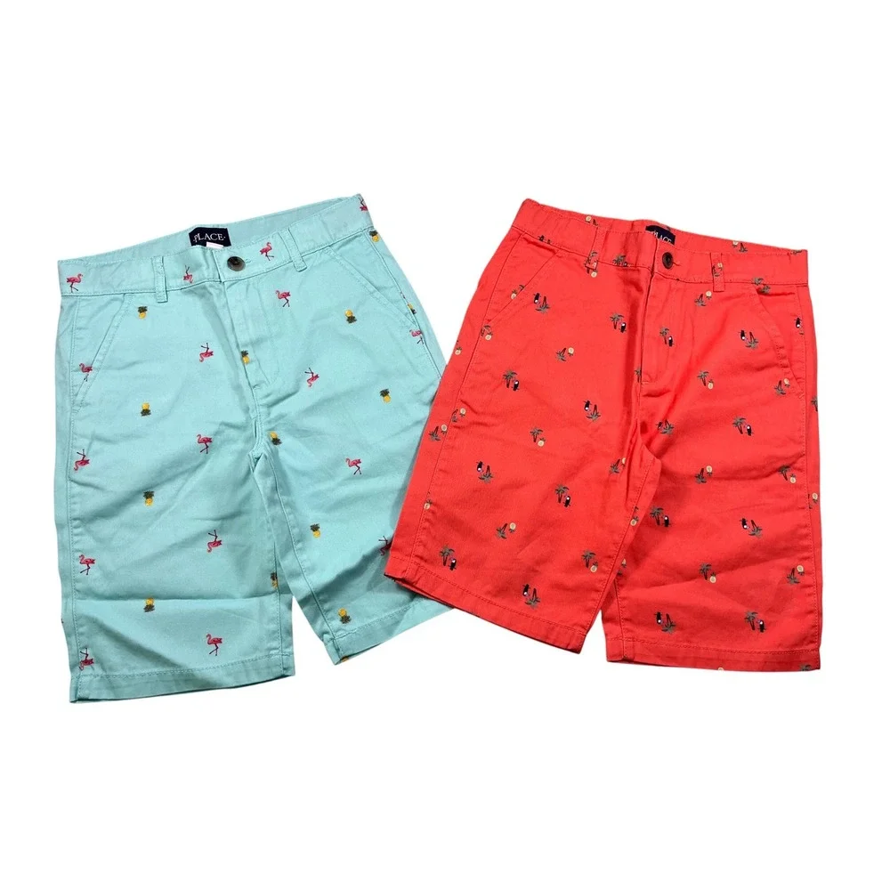 The Children's Place Boys Chino Shorts Lot Size 10 NWT Flamingo Palm Tree Tropic